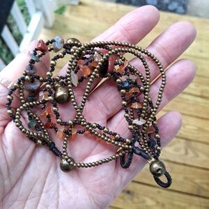 460 Boho Set of 2 Chime Bell Bracelets Semi Precious Stones Beads & Metal